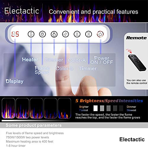 Electactic 60" Electric Fireplace Heater, Wall Mounted, Remote Control, 5100 BTU, Black, Model C3