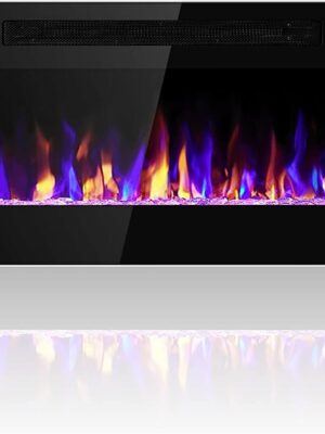 Electactic 60" Electric Fireplace Heater, Wall Mounted, Remote Control, 5100 BTU, Black, Model C3