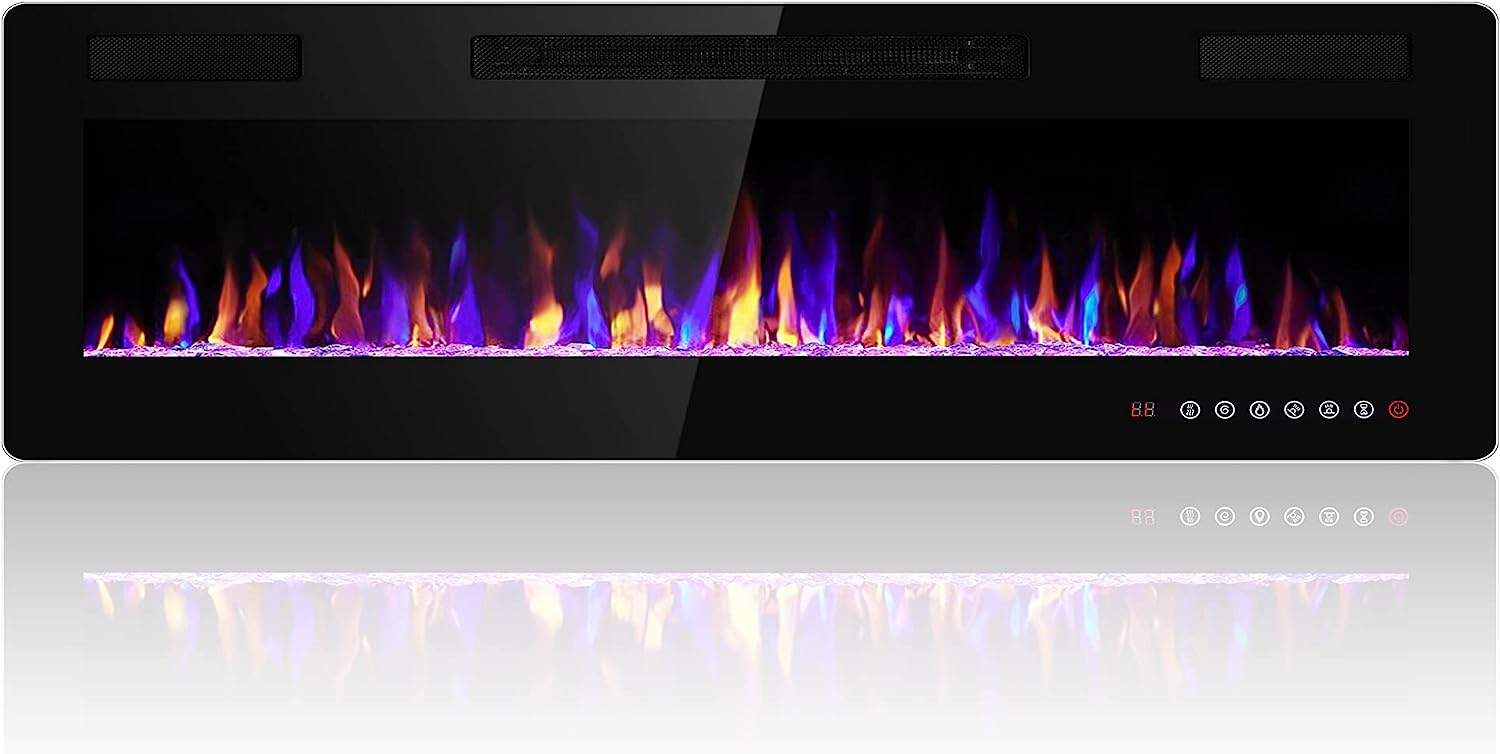 Electactic 60" Electric Fireplace Heater, Wall Mounted, Remote Control, 5100 BTU, Black, Model C3