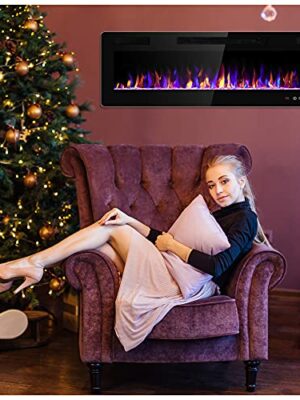 Electactic 60″ Electric Fireplace Heater, Wall Mounted, Remote Control, 5100 BTU, Black, Model C3