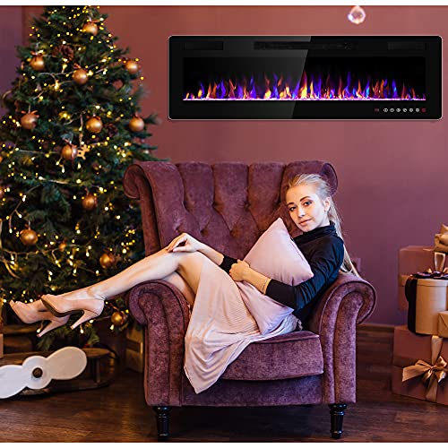 Electactic 60" Electric Fireplace Heater, Wall Mounted, Remote Control, 5100 BTU, Black, Model C3