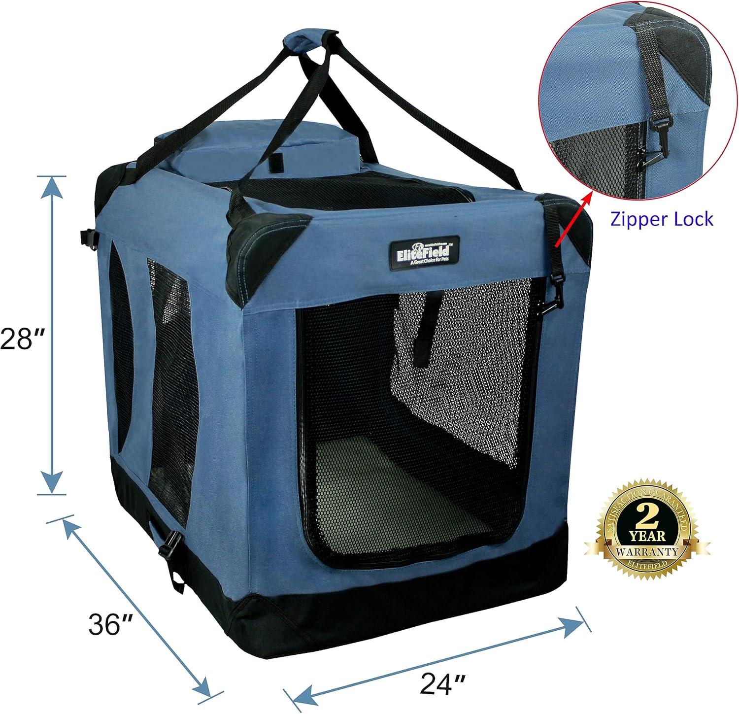EliteField 3-Door Folding Soft Dog Crate, 36" Spacious Design, Portable with Carrying Bag & Fleece Bed
