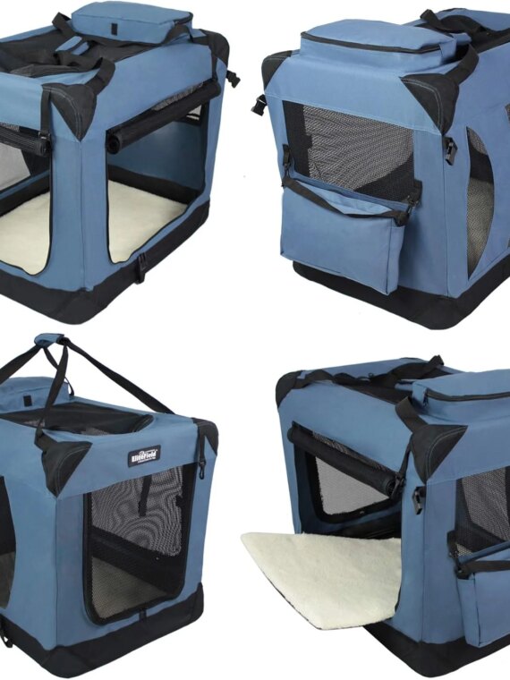 EliteField 3-Door Folding Soft Dog Crate, 36" Spacious Design, Portable with Carrying Bag & Fleece Bed