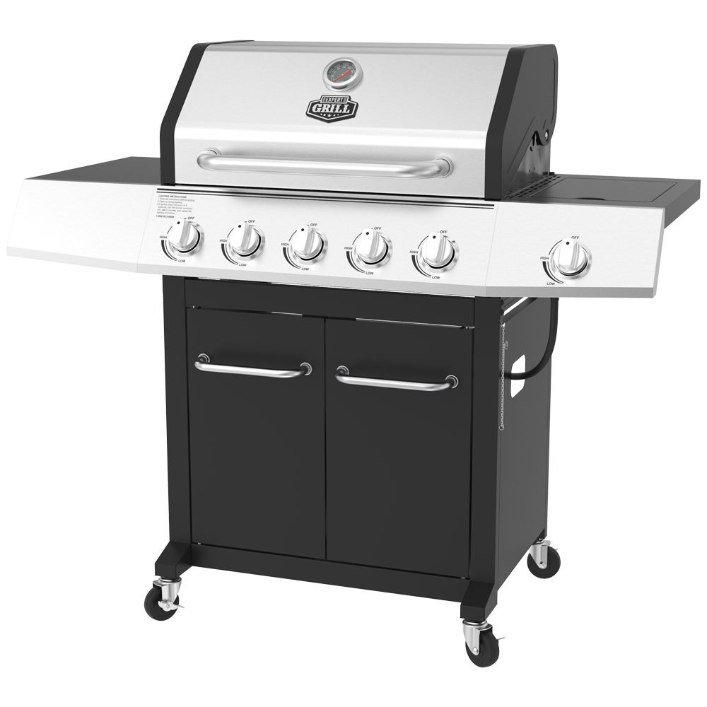 Expert Grill 5-Burner Propane Gas Grill with Side Burner, 62,000 BTUs, Stainless Steel, 641 sq. in. Cooking Space
