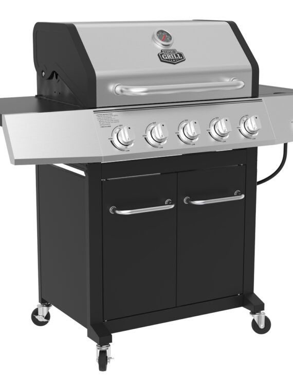 Expert Grill 5-Burner Propane Gas Grill with Side Burner, 62,000 BTUs, Stainless Steel, 641 sq. in. Cooking Space
