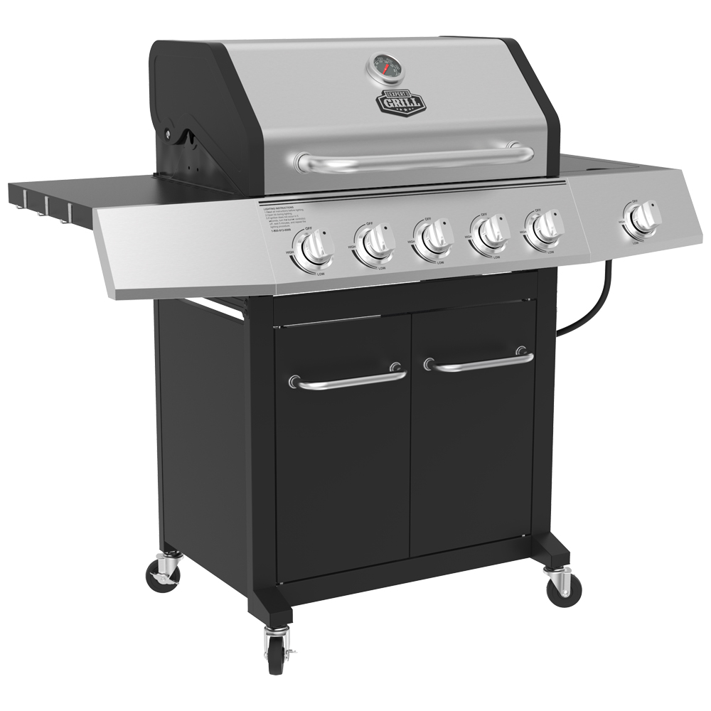 Expert Grill 5-Burner Propane Gas Grill with Side Burner, 62,000 BTUs, Stainless Steel, 641 sq. in. Cooking Space