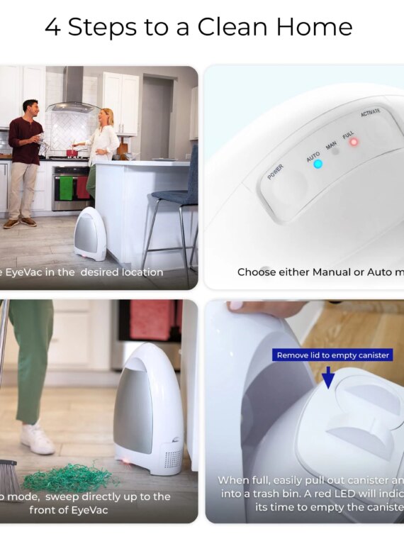 EyeVac Home Touchless Vacuum Cleaner, 1000-Watt, Infrared Sensors, High Efficiency Filters, Ideal for Pet Owners & Seniors