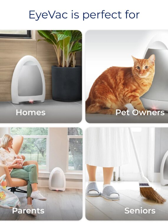 EyeVac Home Touchless Vacuum Cleaner, 1000-Watt, Infrared Sensors, High Efficiency Filters, Ideal for Pet Owners & Seniors