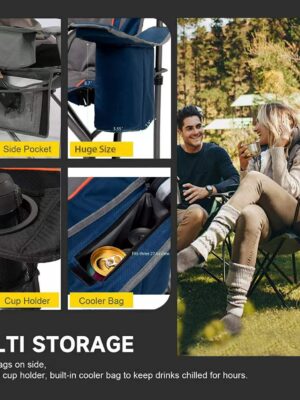 FAIR WIND 2-Pack Oversized Padded Camping Chairs with Lumbar Support & Storage