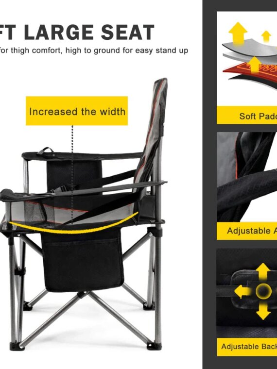 FAIR WIND 2-Pack Oversized Padded Camping Chairs with Lumbar Support & Storage
