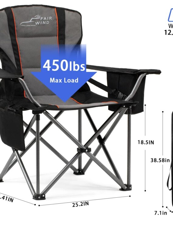 FAIR WIND 2-Pack Oversized Padded Camping Chairs with Lumbar Support & Storage