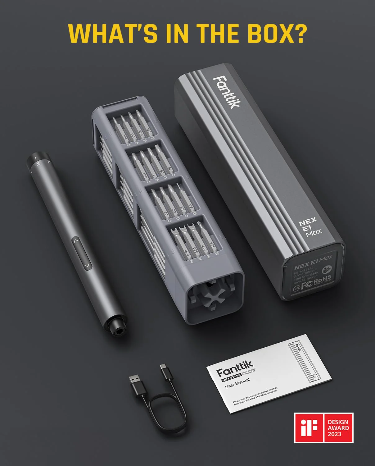 Fanttik E1 Max 3.7V Mini Electric Precision Screwdriver Set with 50 Metal Bits & Magnetic Case