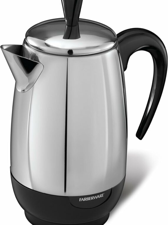 Farberware 2-8 Cup Stainless Steel Electric Coffee Percolator with Keep Warm & No-Drip Spout
