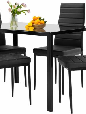 FDW Glass Dining Table Set with 4 Faux Leather Chairs, Space-Saving & Easy Assembly for Small Kitchens