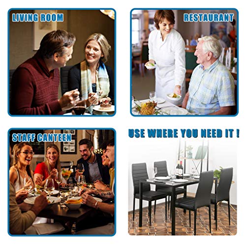 FDW Glass Dining Table Set with 4 Faux Leather Chairs, Space-Saving & Easy Assembly for Small Kitchens