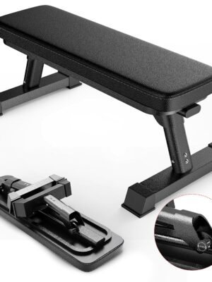 Finer Form Foldable Flat Workout Bench, 1000 lb Capacity, Space-Saving Design, No Assembly, 3" Cushion, Home Gym Equipment