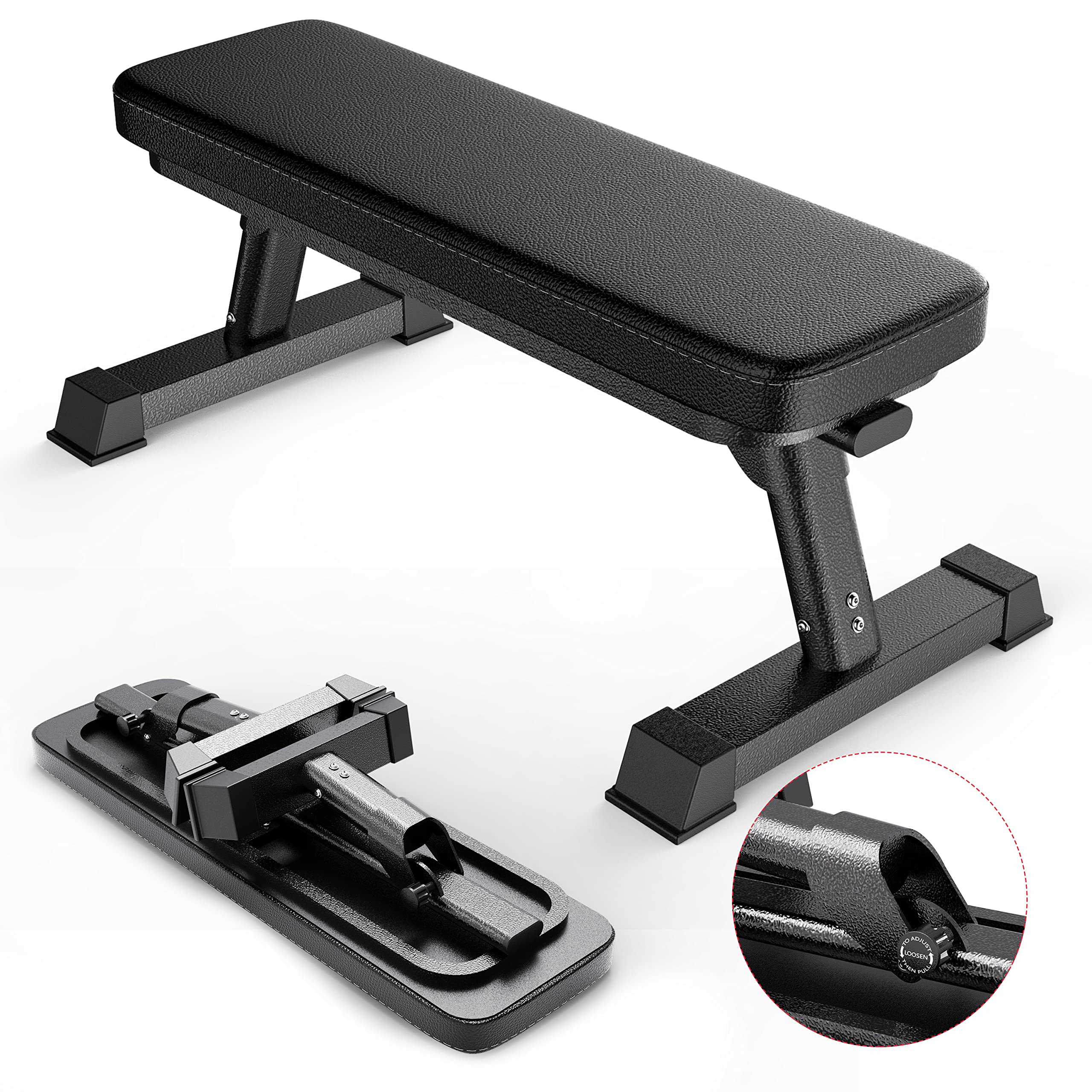 Finer Form Foldable Flat Workout Bench, 1000 lb Capacity, Space-Saving Design, No Assembly, 3" Cushion, Home Gym Equipment