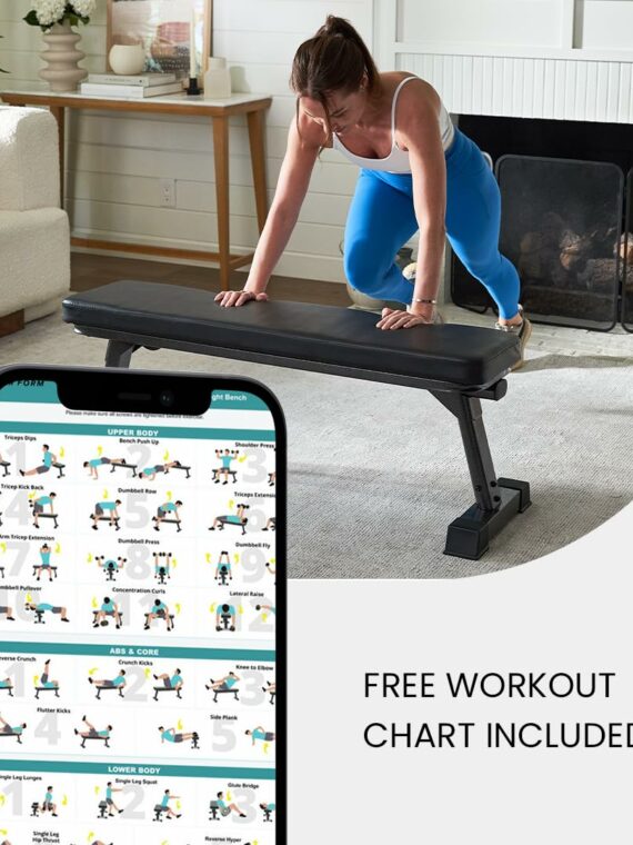 Finer Form Foldable Flat Workout Bench, 1000 lb Capacity, Space-Saving Design, No Assembly, 3" Cushion, Home Gym Equipment