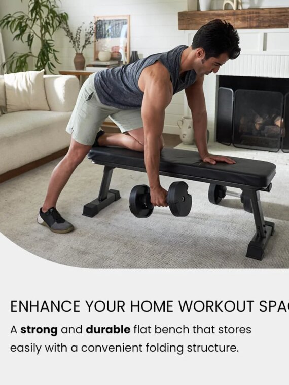 Finer Form Foldable Flat Workout Bench, 1000 lb Capacity, Space-Saving Design, No Assembly, 3" Cushion, Home Gym Equipment