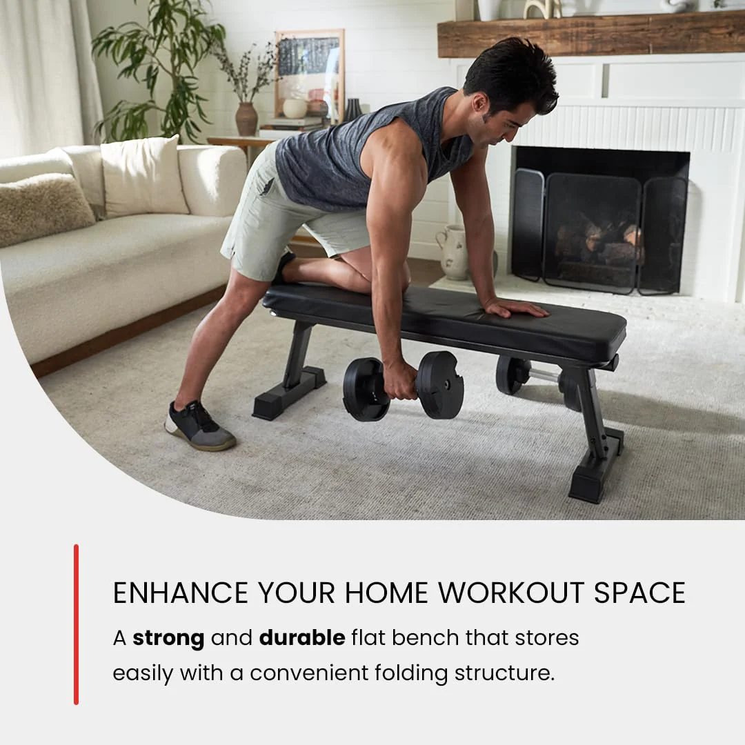 Finer Form Foldable Flat Workout Bench, 1000 lb Capacity, Space-Saving Design, No Assembly, 3" Cushion, Home Gym Equipment