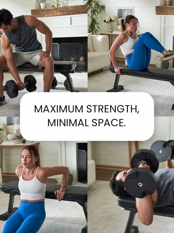 Finer Form Foldable Flat Workout Bench, 1000 lb Capacity, Space-Saving Design, No Assembly, 3" Cushion, Home Gym Equipment