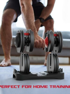 FitRx SmartBells Adjustable Dumbbells Pair, 5-52.5 lbs, Quick-Select, Anti-Slip Handle