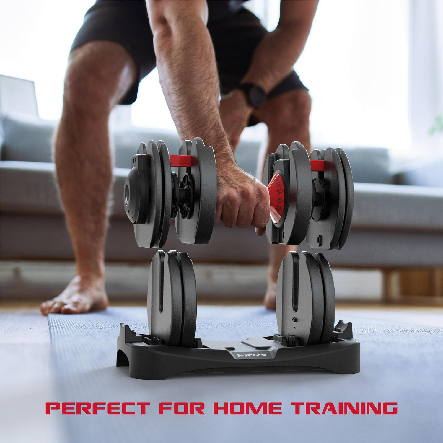 FitRx SmartBells Adjustable Dumbbells Pair, 5-52.5 lbs, Quick-Select, Anti-Slip Handle