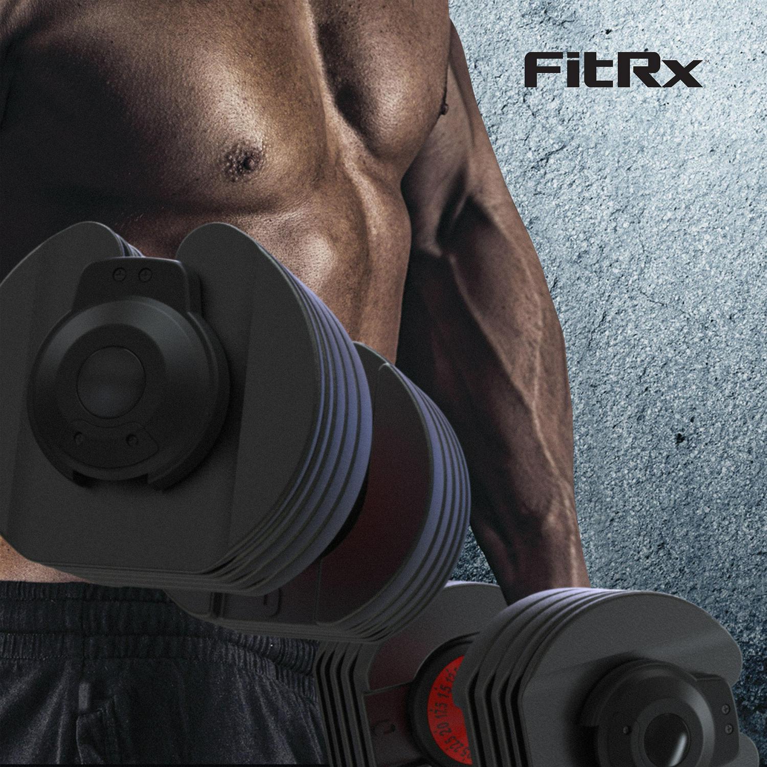 FitRx SmartBells Adjustable Dumbbells Pair, 5-52.5 lbs, Quick-Select, Anti-Slip Handle