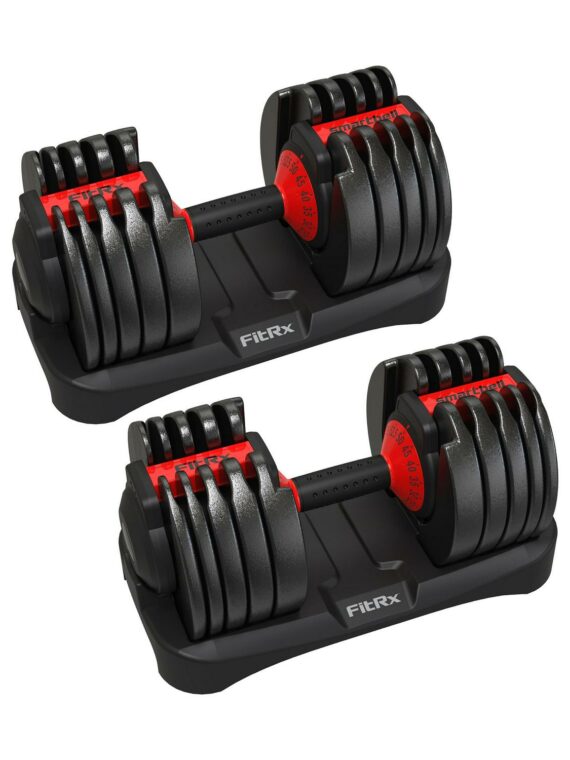 FitRx SmartBells Adjustable Dumbbells Pair, 5-52.5 lbs, Quick-Select, Anti-Slip Handle