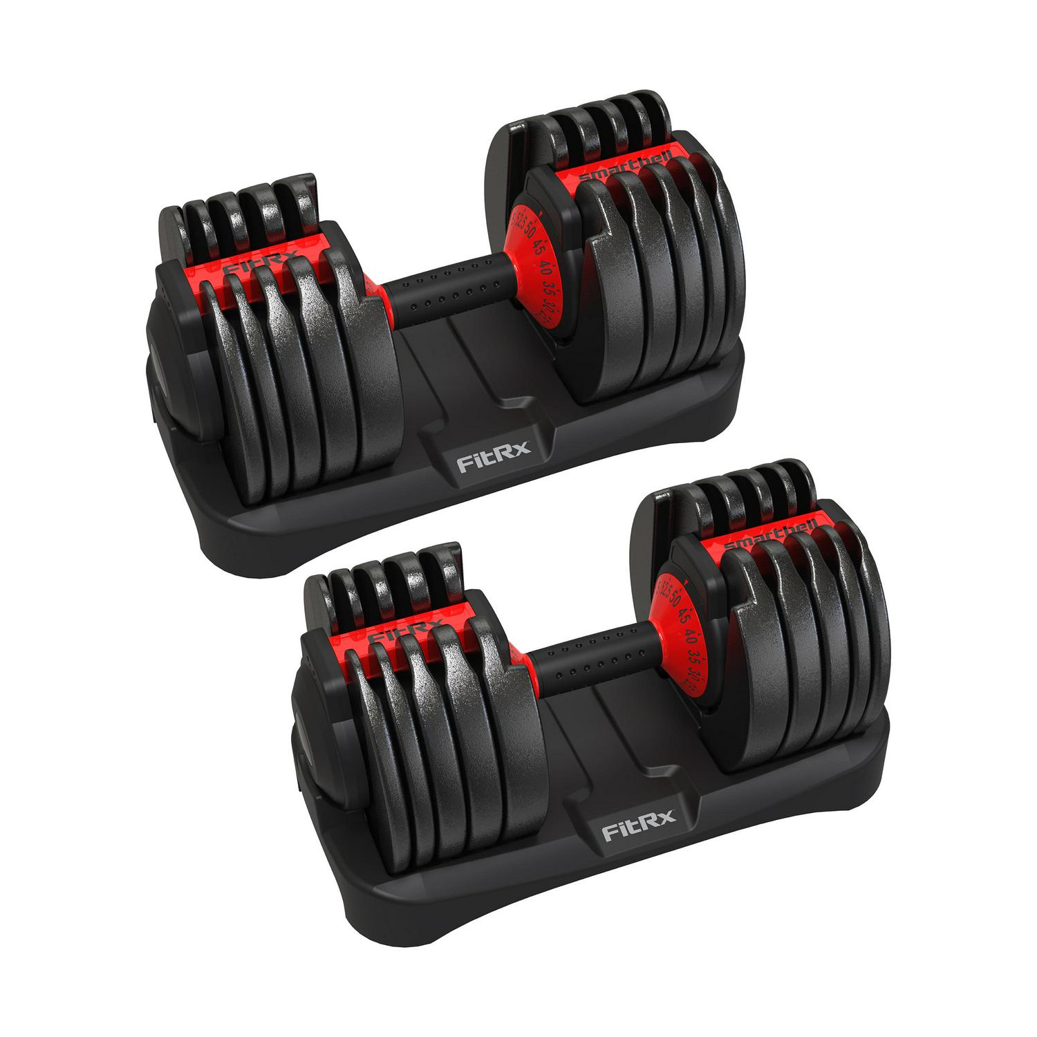 FitRx SmartBells Adjustable Dumbbells Pair, 5-52.5 lbs, Quick-Select, Anti-Slip Handle