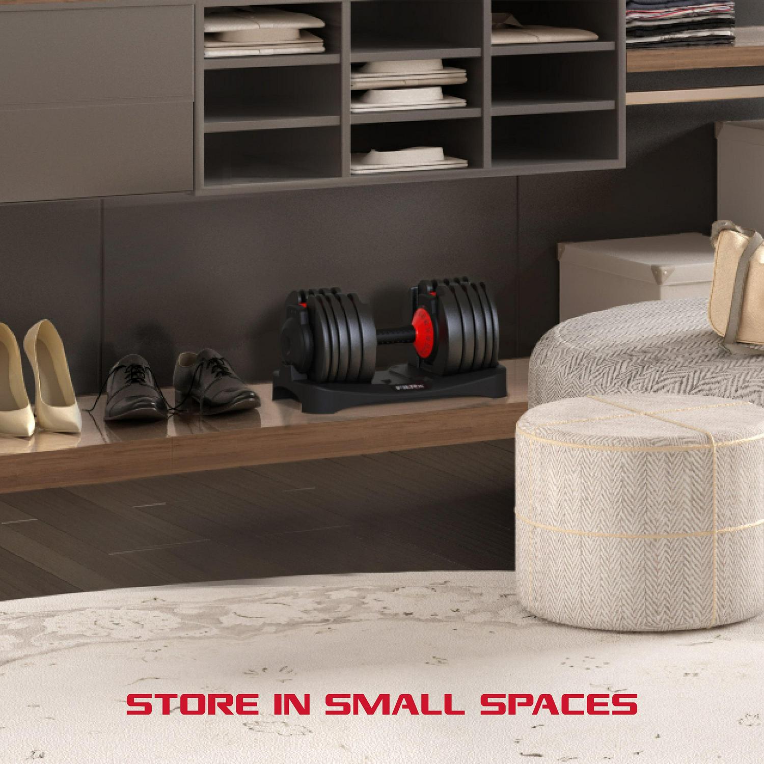 FitRx SmartBells Adjustable Dumbbells Pair, 5-52.5 lbs, Quick-Select, Anti-Slip Handle