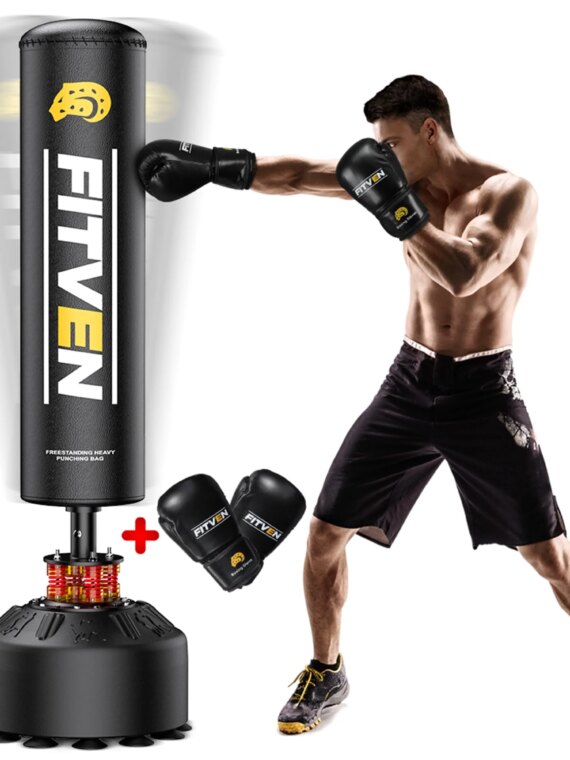 FITVEN 70" Freestanding Punching Bag with Gloves, Shock Absorption, Stable Base, Durable Materials