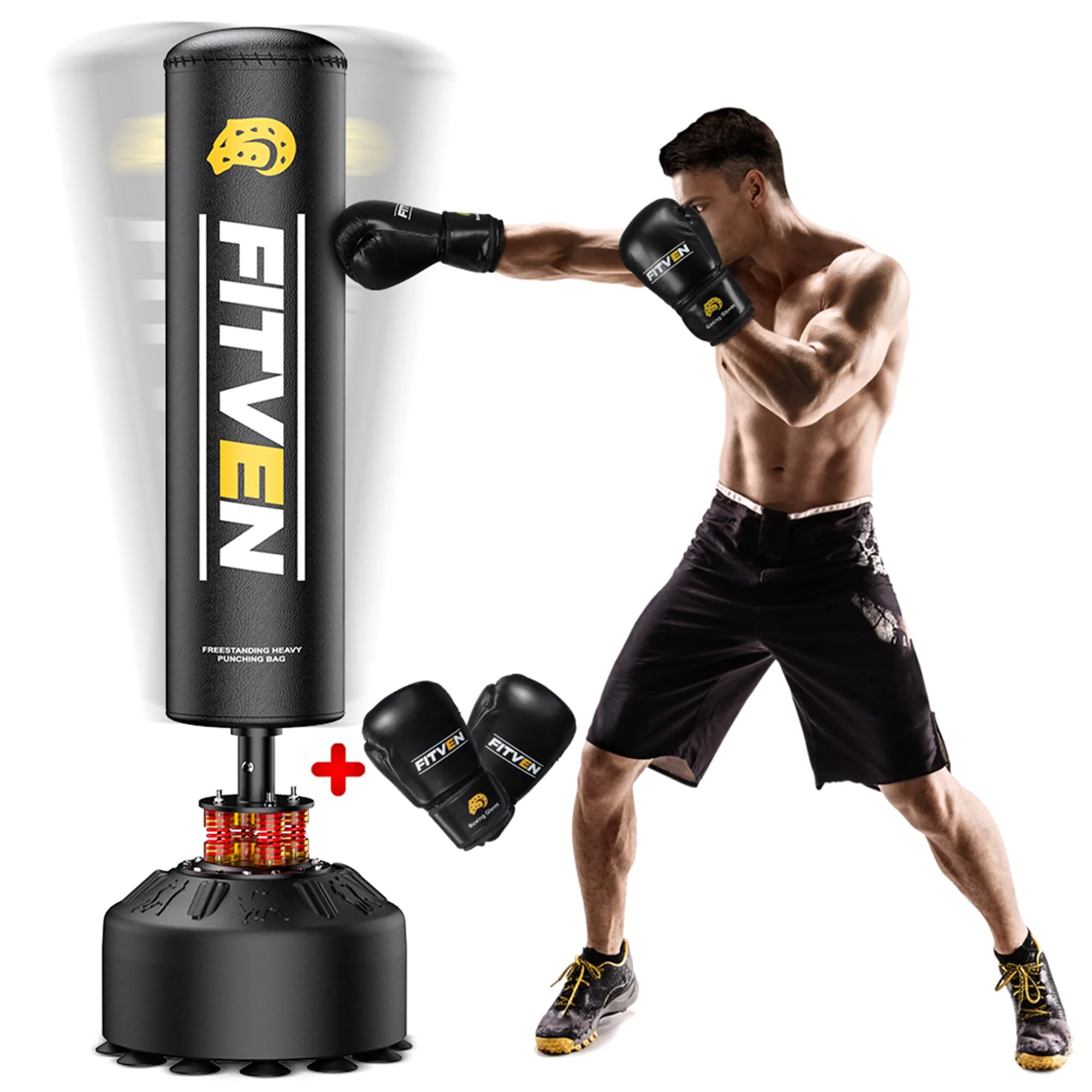 FITVEN 70" Freestanding Punching Bag with Gloves, Shock Absorption, Stable Base, Durable Materials