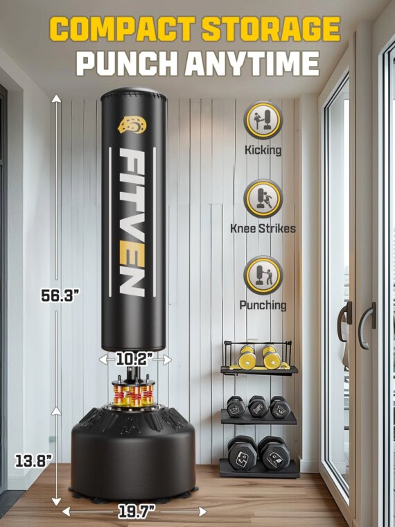 FITVEN 70" Freestanding Punching Bag with Gloves, Shock Absorption, Stable Base, Durable Materials