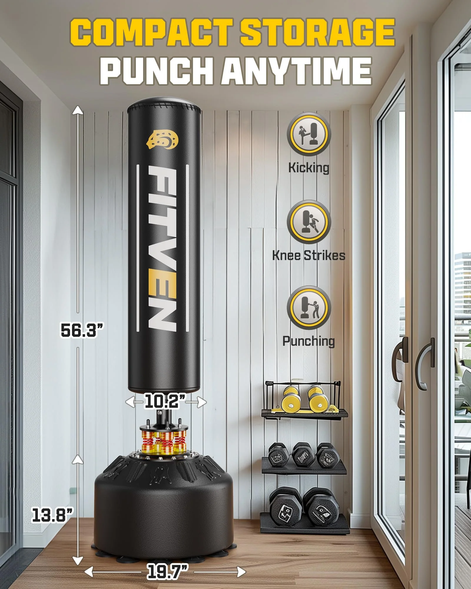 FITVEN 70" Freestanding Punching Bag with Gloves, Shock Absorption, Stable Base, Durable Materials
