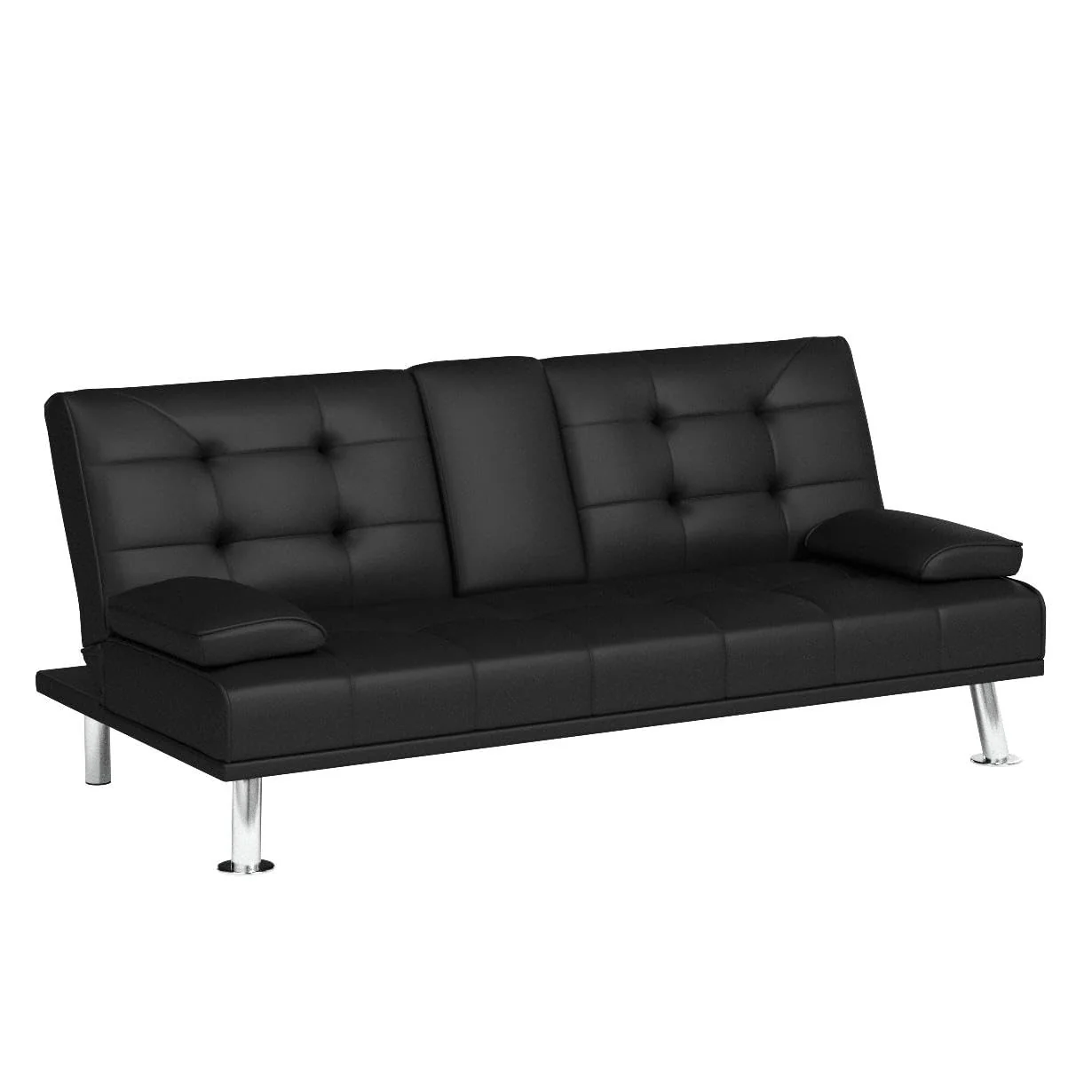 Flamaker Modern Convertible Futon Sofa Bed with Adjustable Backrest & PU Leather - Black