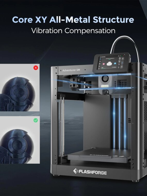 FlashForge Adventurer 5M 3D Printer, Auto Leveling, 12X Fast Printing, Smart Features, High Precision