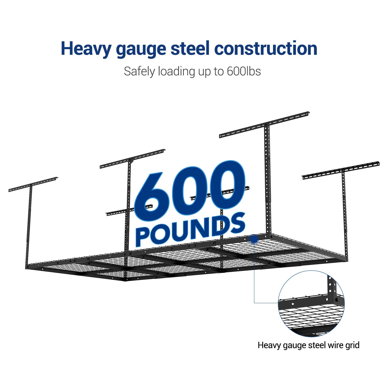 FLEXIMOUNTS 4x8 Overhead Garage Storage Rack, Heavy-Duty Steel, 600 lbs Capacity, Adjustable Height, DIY Installation