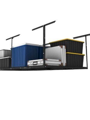 FLEXIMOUNTS 4x8 Overhead Garage Storage Rack, Heavy-Duty Steel, 600 lbs Capacity, Adjustable Height, DIY Installation