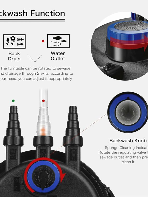 Flexzion Pond UV Light Filter, 30,000L Capacity, Submersible System for Koi Ponds, 13W UV Bulb, 2,700-8,000 Gallons, Black