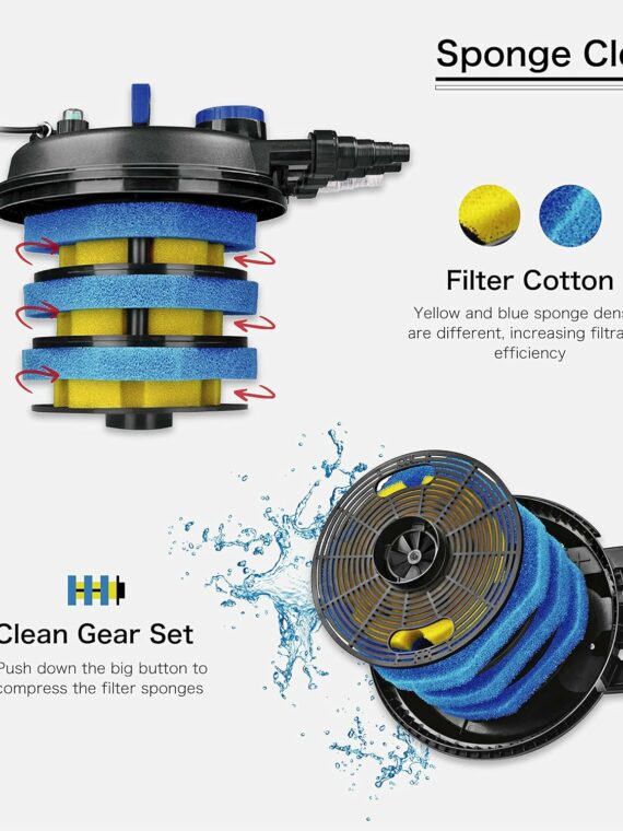 Flexzion Pond UV Light Filter, 30,000L Capacity, Submersible System for Koi Ponds, 13W UV Bulb, 2,700-8,000 Gallons, Black