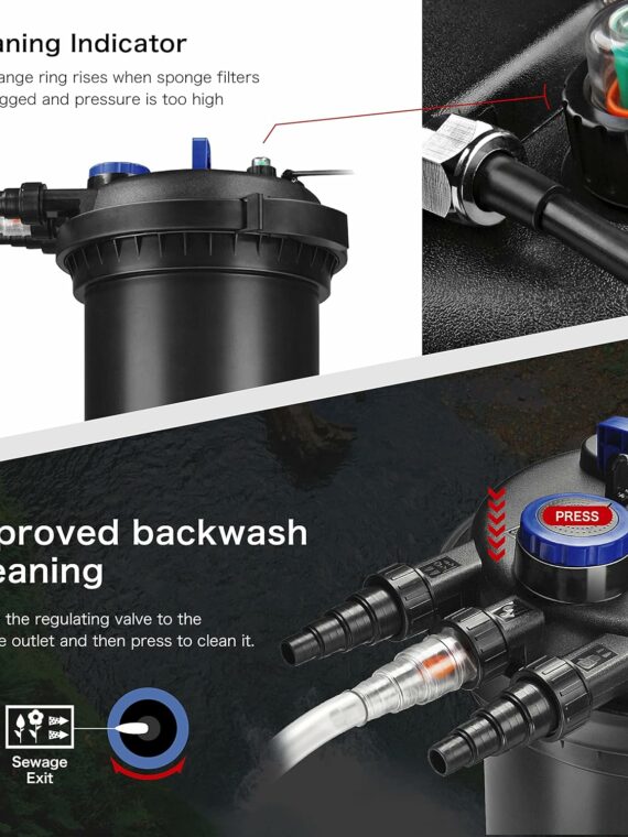 Flexzion Pond UV Light Filter, 30,000L Capacity, Submersible System for Koi Ponds, 13W UV Bulb, 2,700-8,000 Gallons, Black