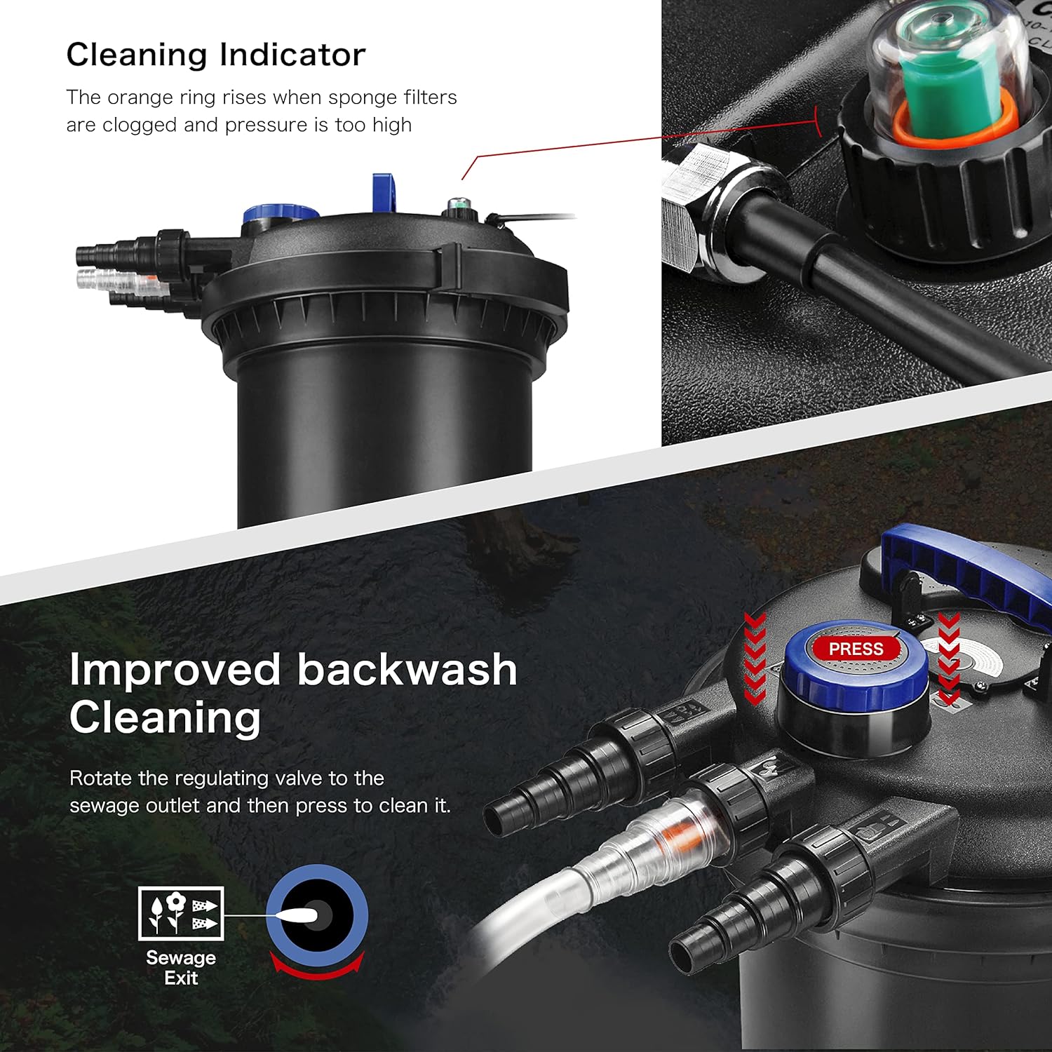 Flexzion Pond UV Light Filter, 30,000L Capacity, Submersible System for Koi Ponds, 13W UV Bulb, 2,700-8,000 Gallons, Black