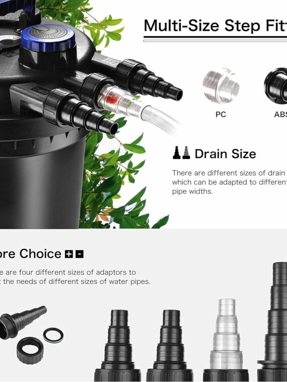 Flexzion Pond UV Light Filter, 30,000L Capacity, Submersible System for Koi Ponds, 13W UV Bulb, 2,700-8,000 Gallons, Black