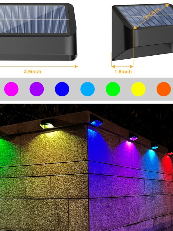 FLITI Solar Fence Lights 12 Pack, High Brightness, RGB 8 Colors, IP65 Waterproof, Easy Install