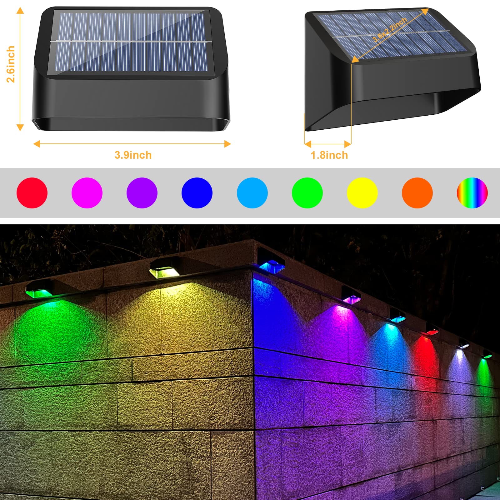 FLITI Solar Fence Lights 12 Pack, High Brightness, RGB 8 Colors, IP65 Waterproof, Easy Install