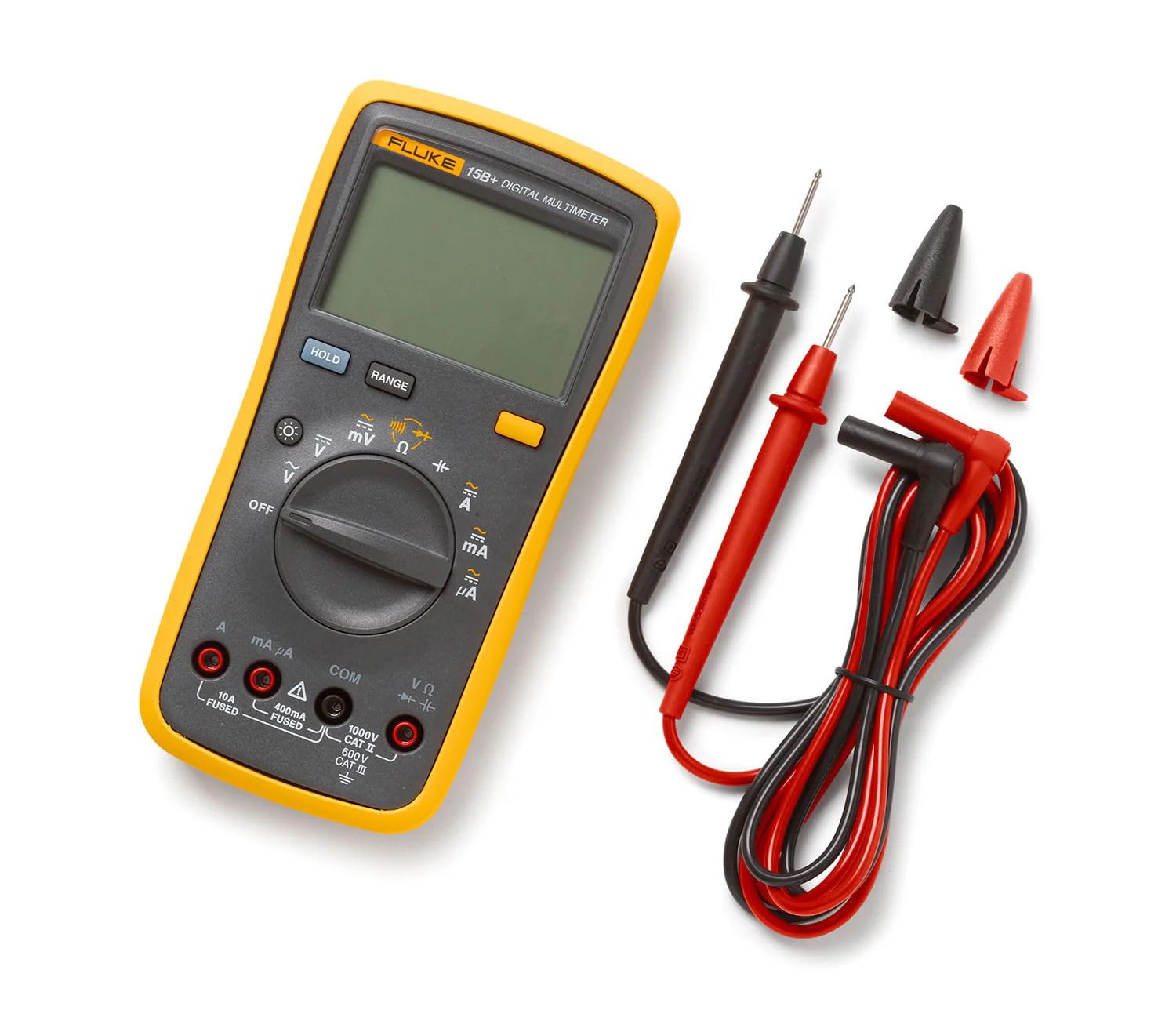 Fluke 15B+ Digital Multimeter, CAT III 600V, AC/DC Voltage & Current, Electrical Testing Tool
