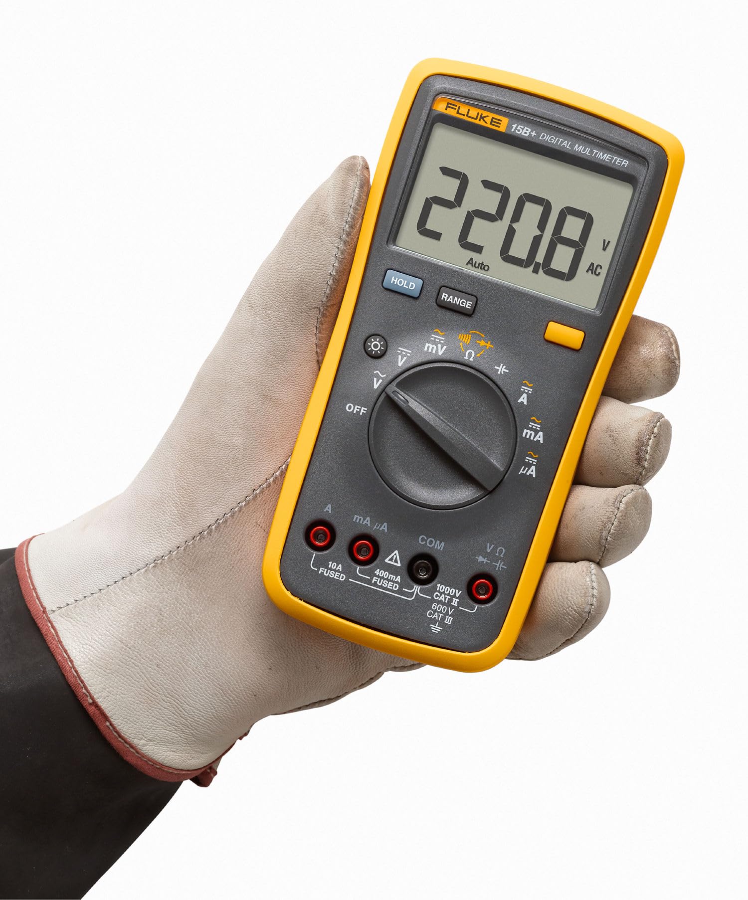 Fluke 15B+ Digital Multimeter, CAT III 600V, AC/DC Voltage & Current, Electrical Testing Tool