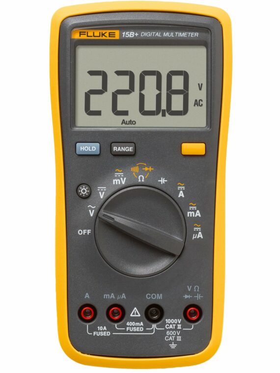 Fluke 15B+ Digital Multimeter, CAT III 600V, AC/DC Voltage & Current, Electrical Testing Tool