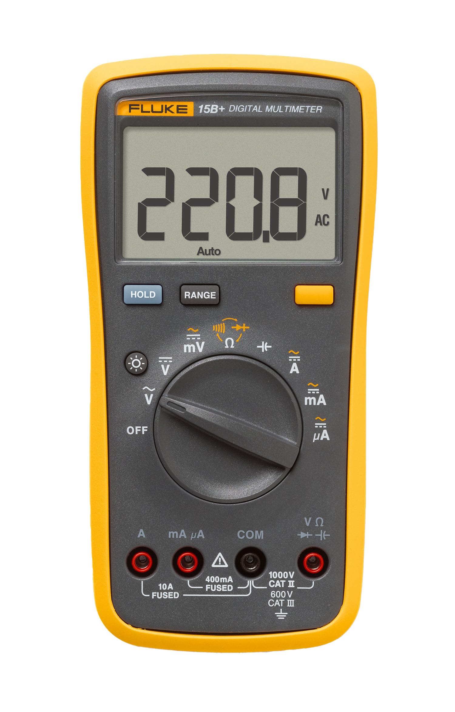 Fluke 15B+ Digital Multimeter, CAT III 600V, AC/DC Voltage & Current, Electrical Testing Tool